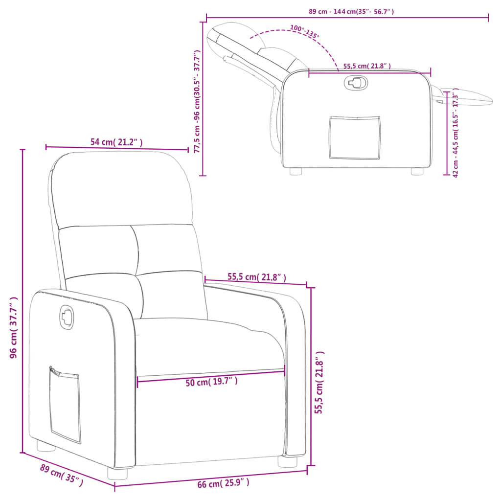 Fåtölj ljusgrå Recliner tyg