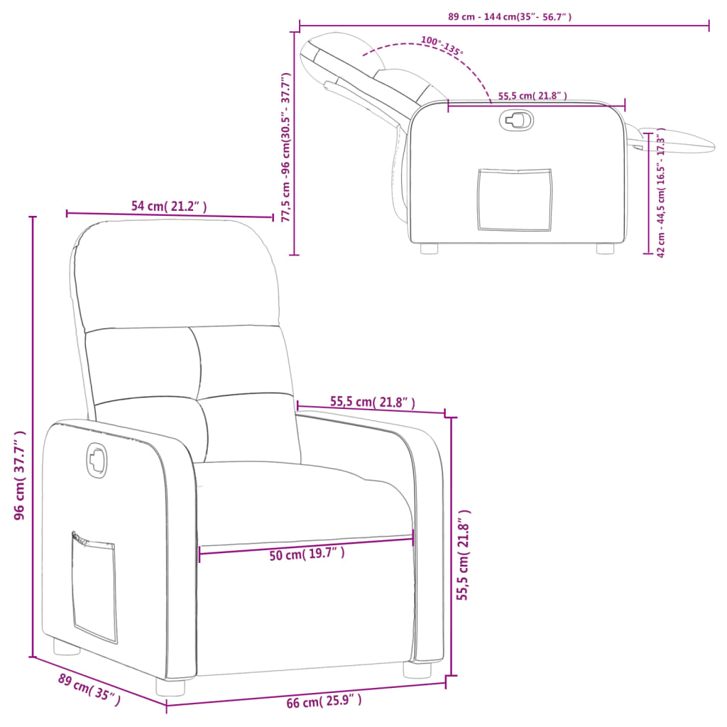 Fåtölj svart Recliner tyg