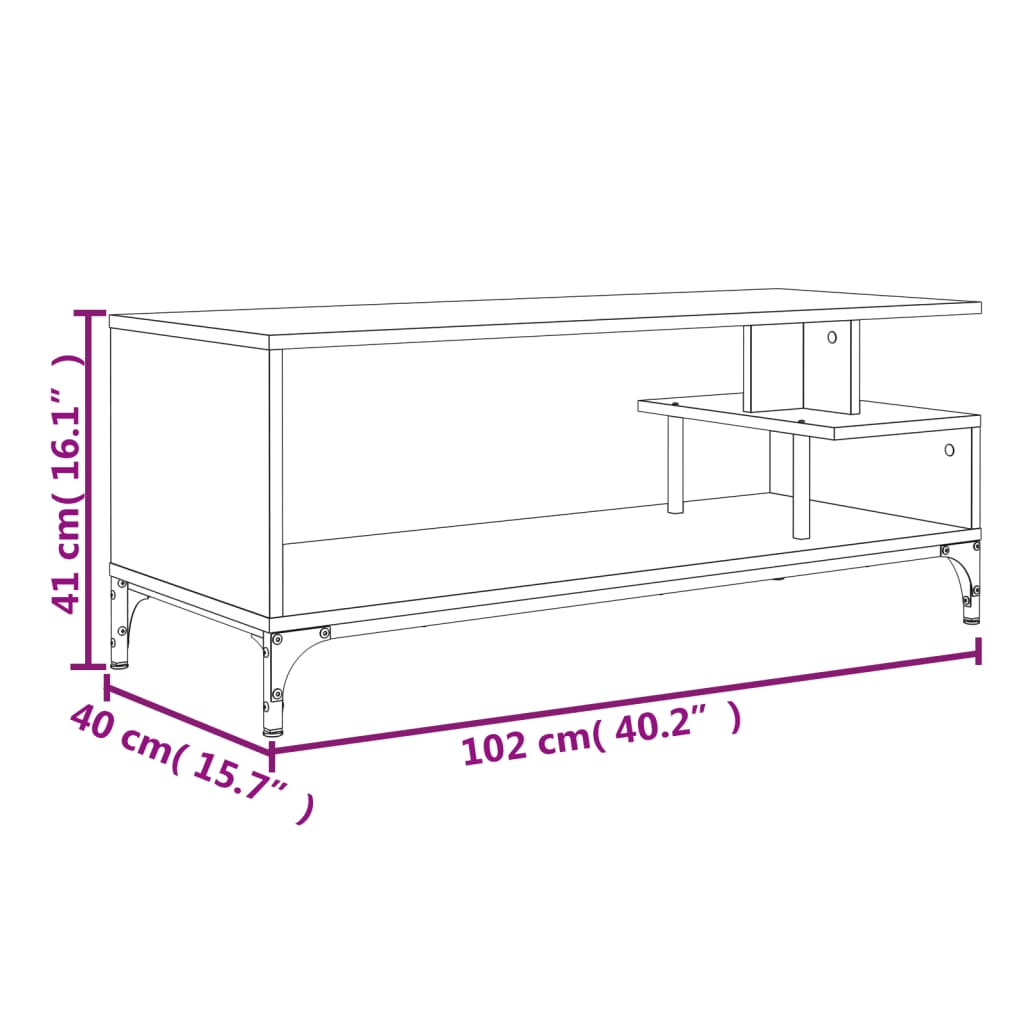 TV-möbel sonoma ek TV-bänk 102x40x41 cm trä pulverlackerat stål