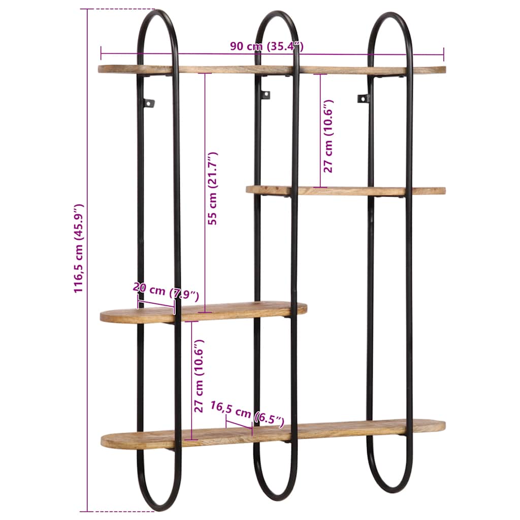 Vägghylla Trä 90x20x116,5 cm mango massivt grovt trä