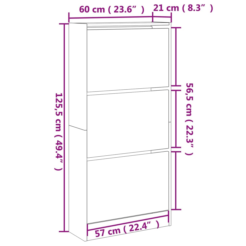 Skoställ Skoskåp vit Skohylla 60x21x125,5 cm