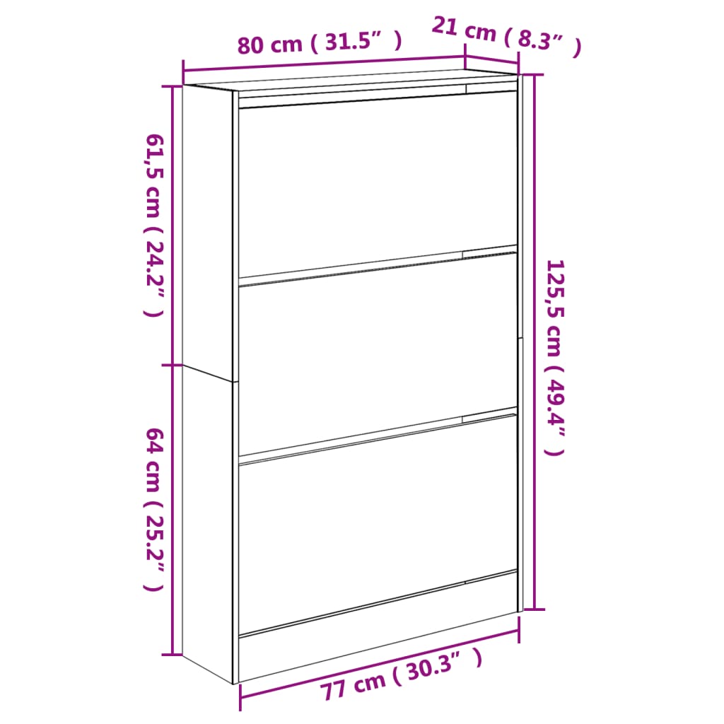 Kenkäteline Kenkäkaappi Kenkähylly sonoma tammi 80x21x125,5 cm