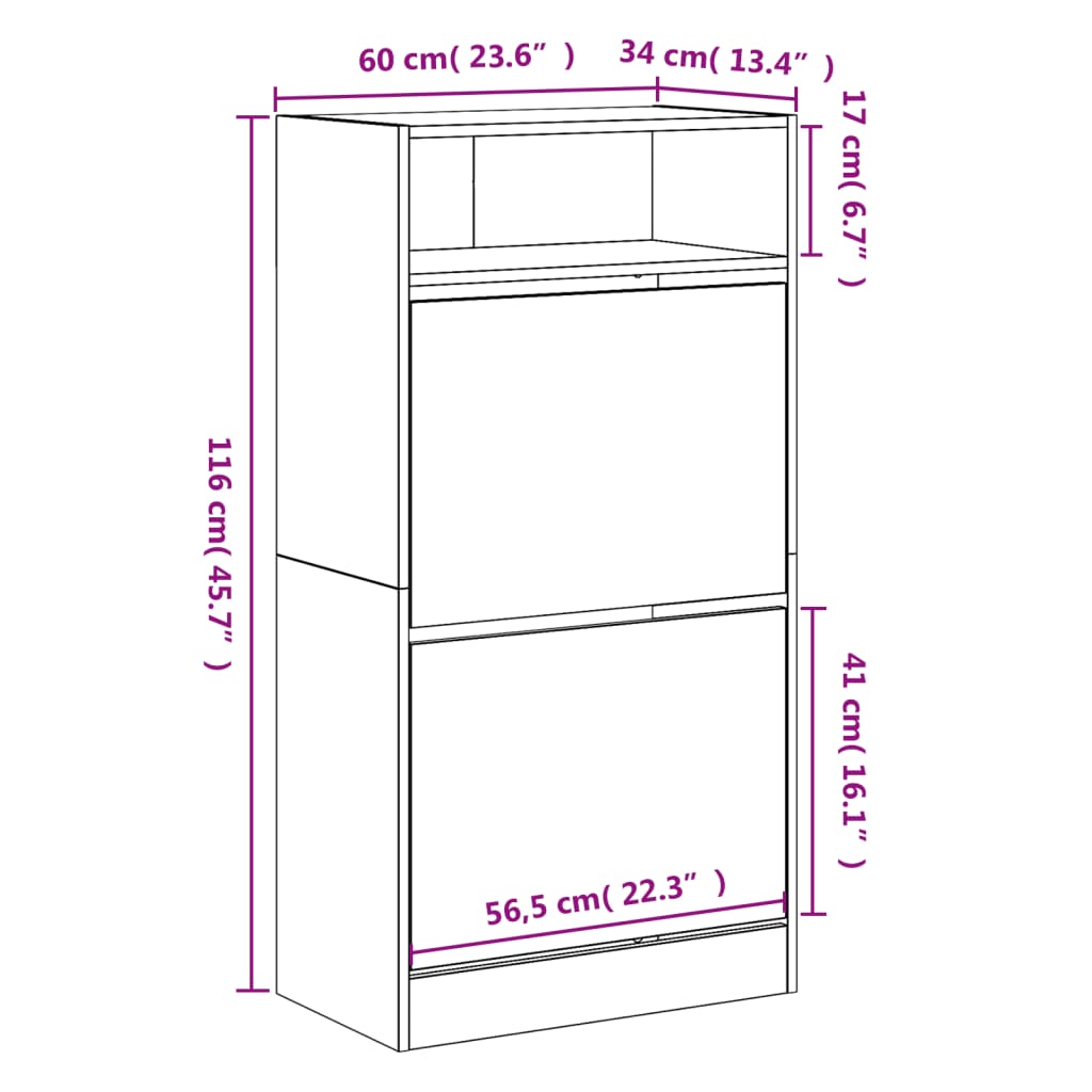 Kenkäteline Kenkäkaappi Kenkähylly sonoma tammi 60x34x116 cm