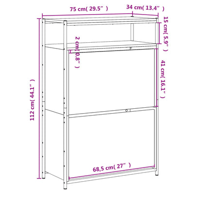 Kenkäteline Kenkäkaappi Kenkähylly sonoma tammi 75x34x112 cm