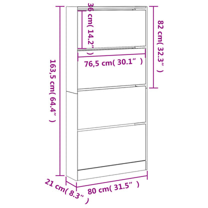 Skoställ Skoskåp betonggrå med 4 flip-lådor  80x21x163,5 cm