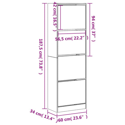 Skoställ Skoskåp betonggrå med 4 flip-lådor  60x34x187,5 cm