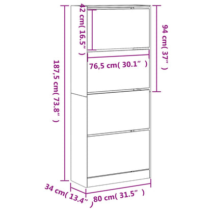 Skoställ Skoskåp svart med 4 flip-lådor 80x34x187,5 cm