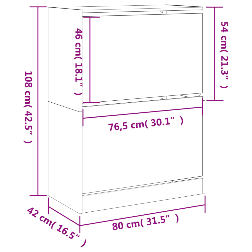 Skoställ Skoskåp betonggrå med 2 flip-lådor  80x42x108 cm