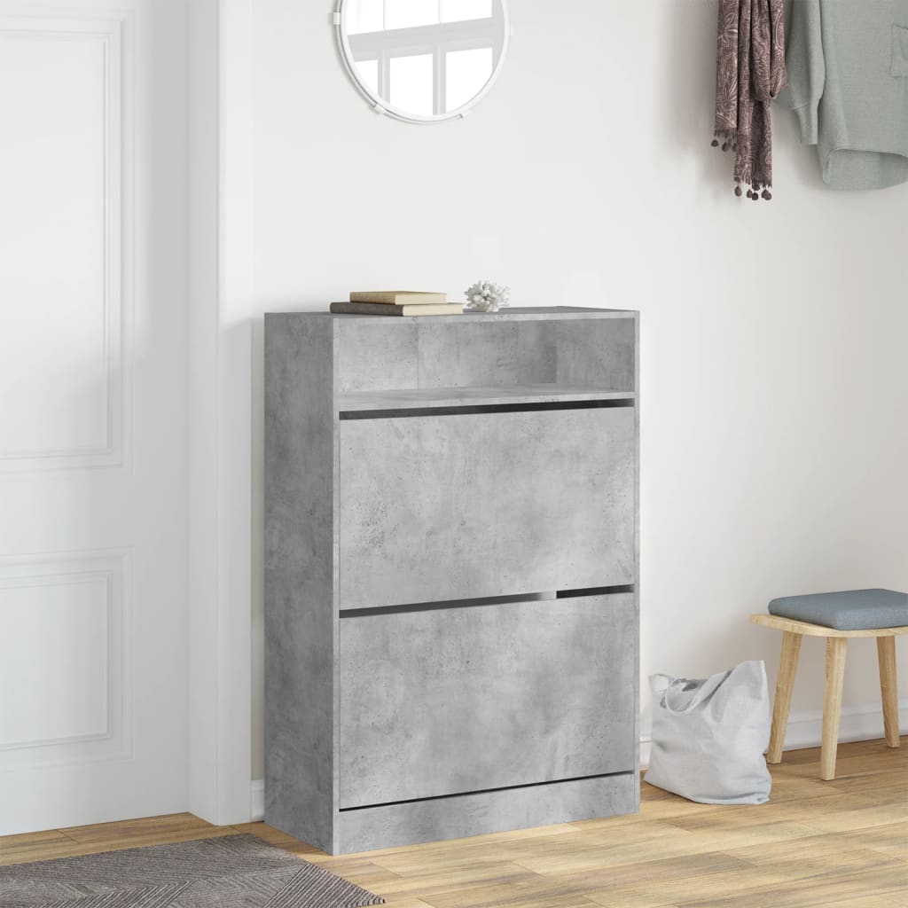 Skoställ Skoskåp betonggrå med 2 flip-lådor  80x34x116 cm