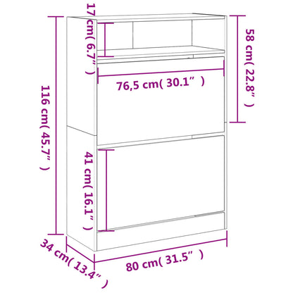 Skoställ Skoskåp rökfärgad ek med 2 flip-lådor 80x34x116 cm