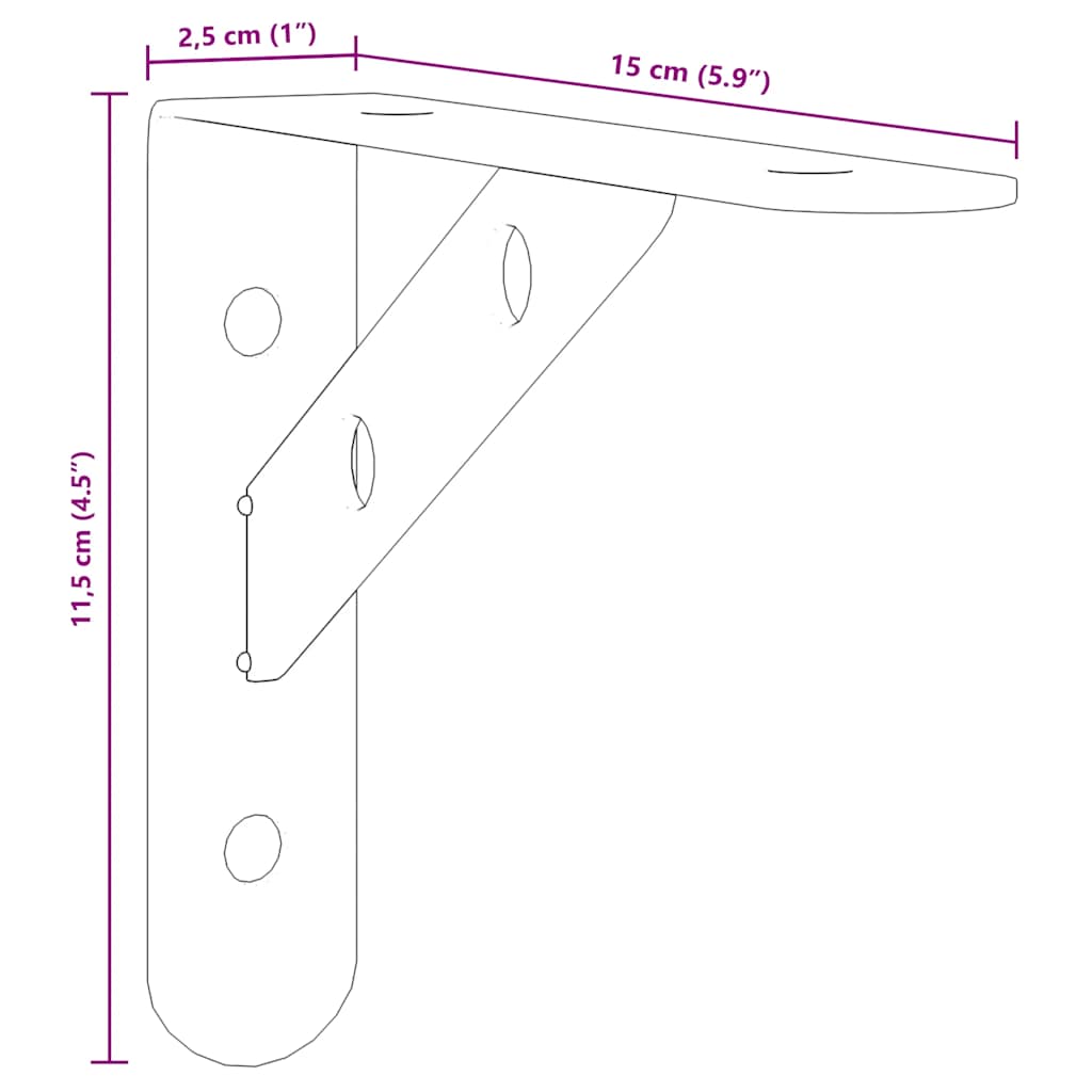 Seinähylly Hyllytelineet 4 kpl 15x2,5x11,5 cm musta ruostumaton teräs