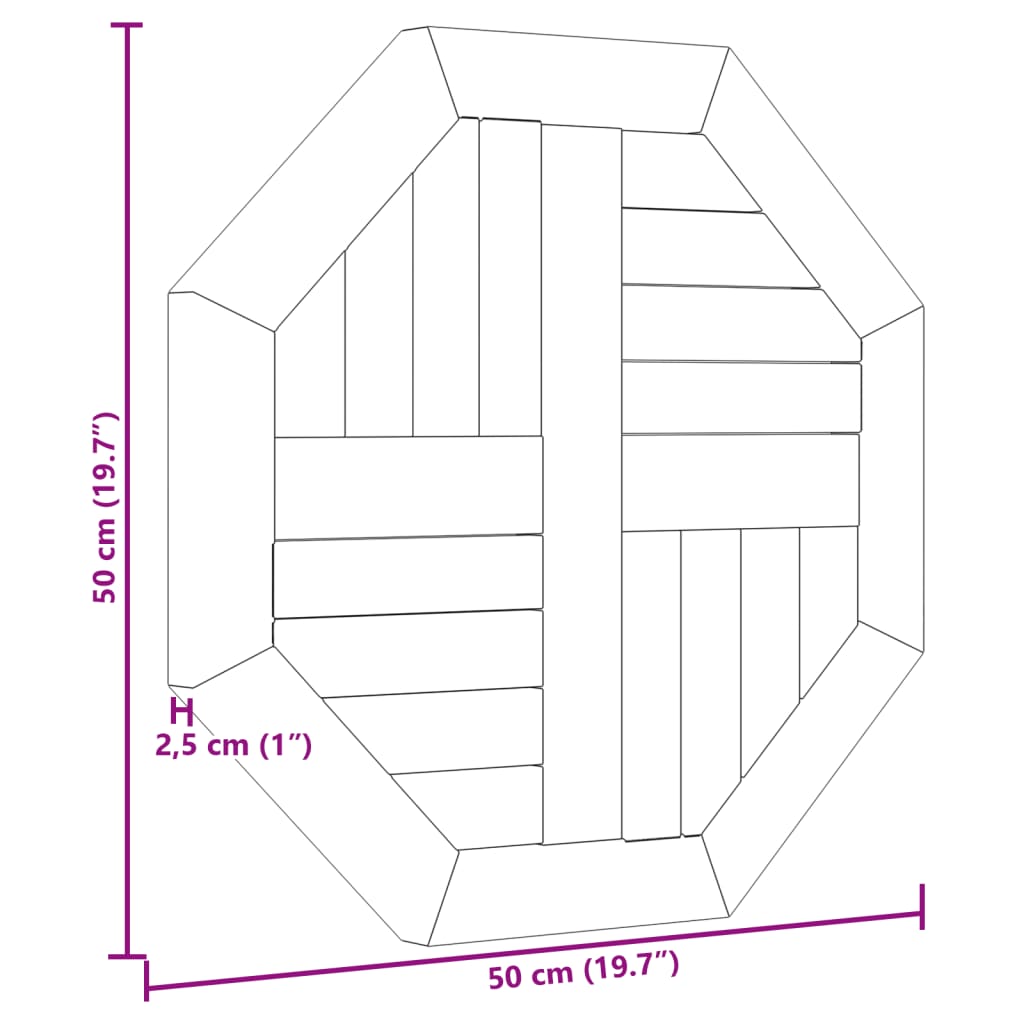 Bordsskiva massiv teak 50x50x2,5 cm åttakantig