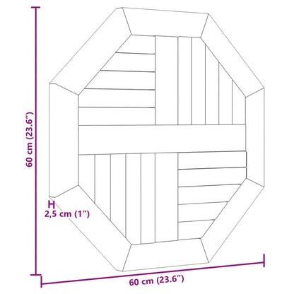 Bordsskiva massiv teak 60x60x2,5 cm åttakantig