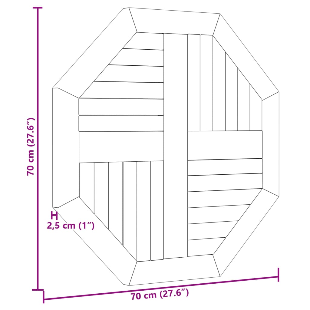 Bordsskiva massiv teak 70x70x2,5 cm åttakantig