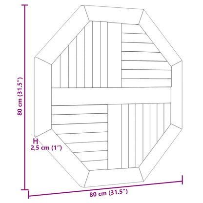 Bordsskiva massiv teak 80x80x2,5 cm åttakantig