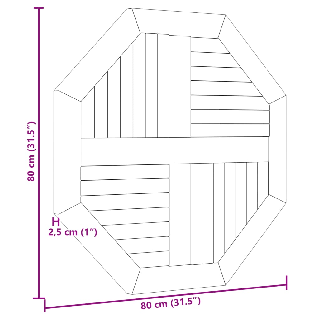 Bordsskiva massiv teak 80x80x2,5 cm åttakantig