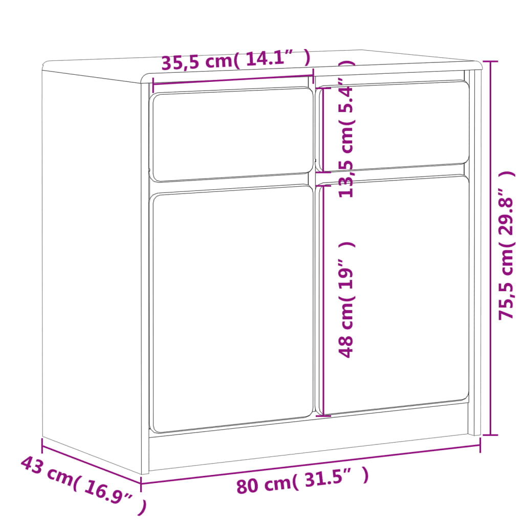 Sidobord SAUDA ek 80x43x75,5 cm massiv furu