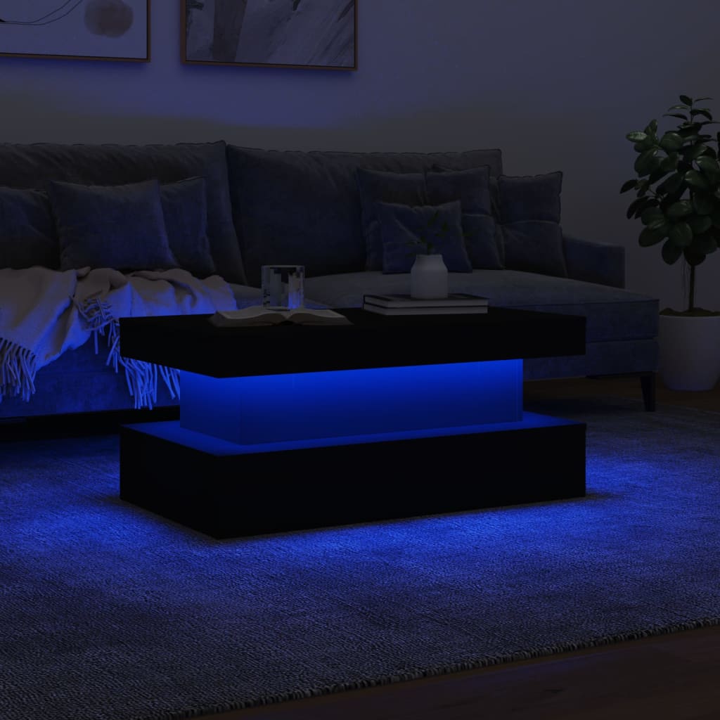 Sohvapöytä LED mustalla 90x50x40 cm