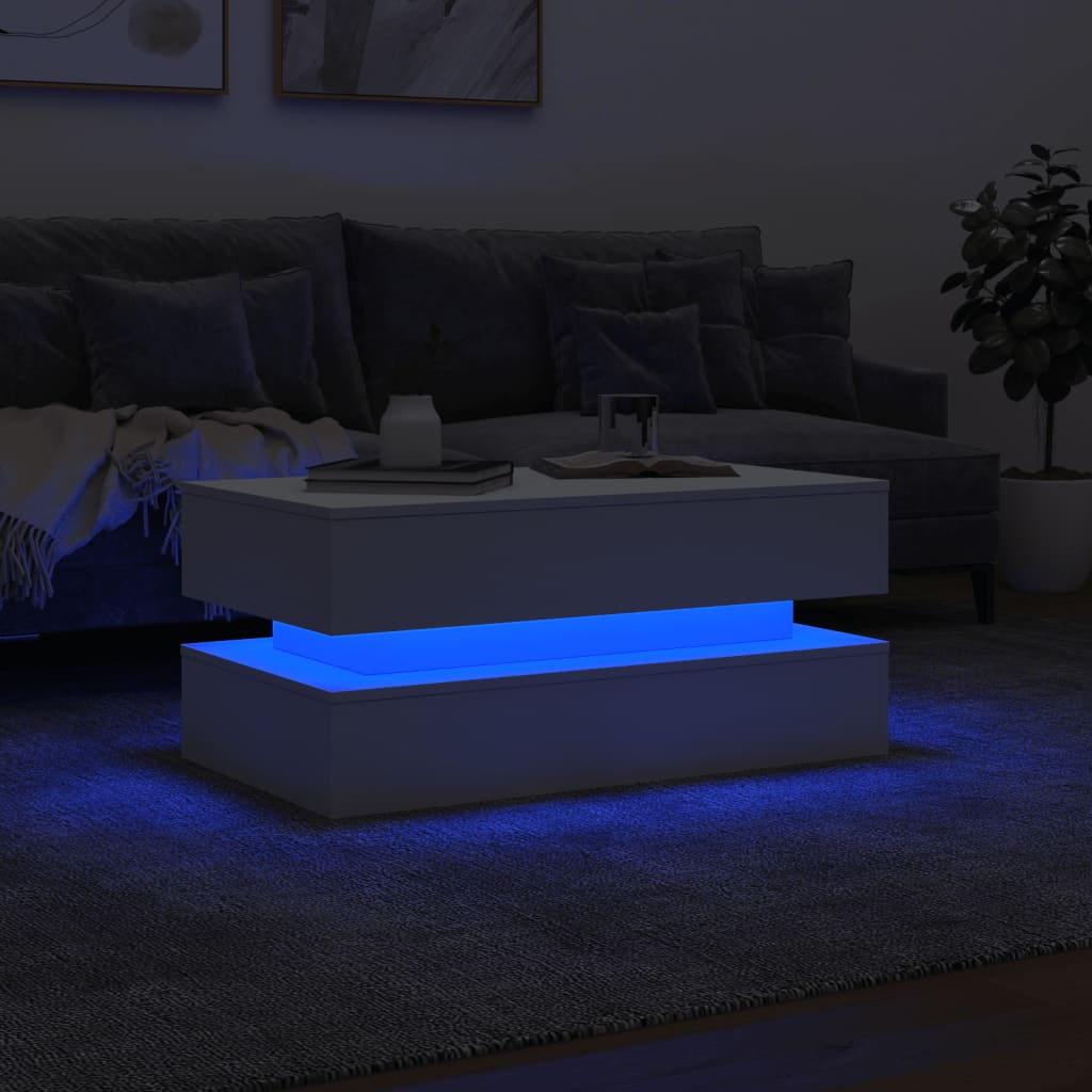 Sohvapöytä LED-valkoisella 90x50x40 cm