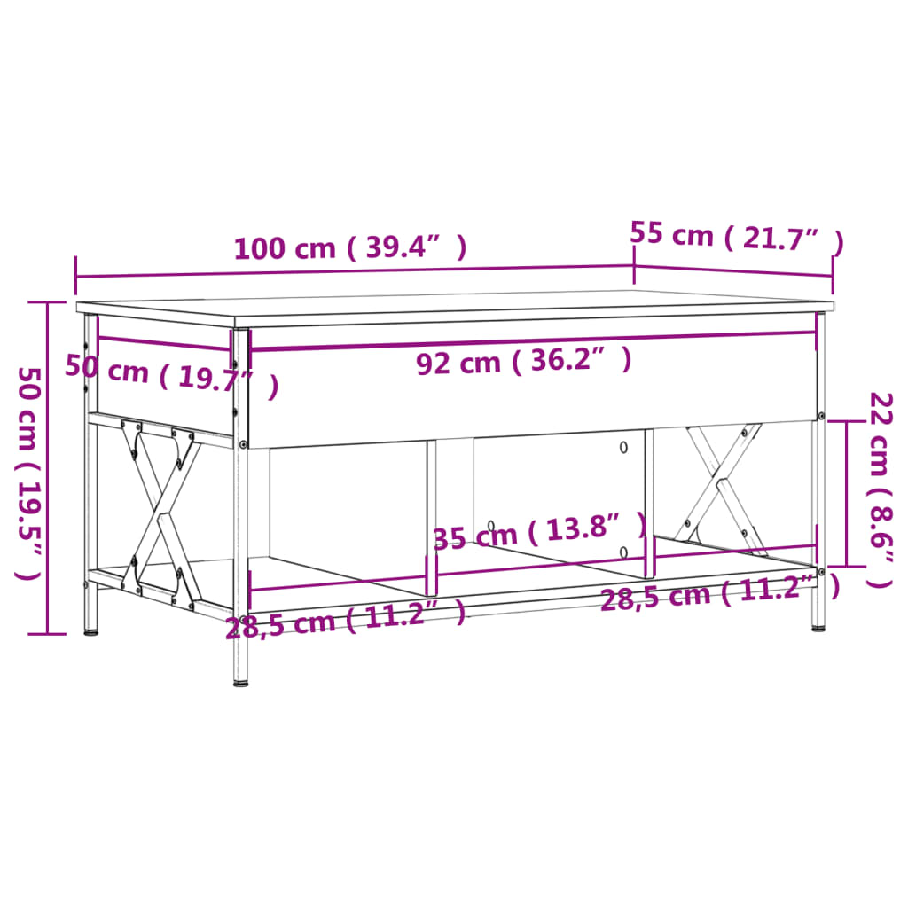 Sohvapöytä musta 100x55x50 cm ja metallia