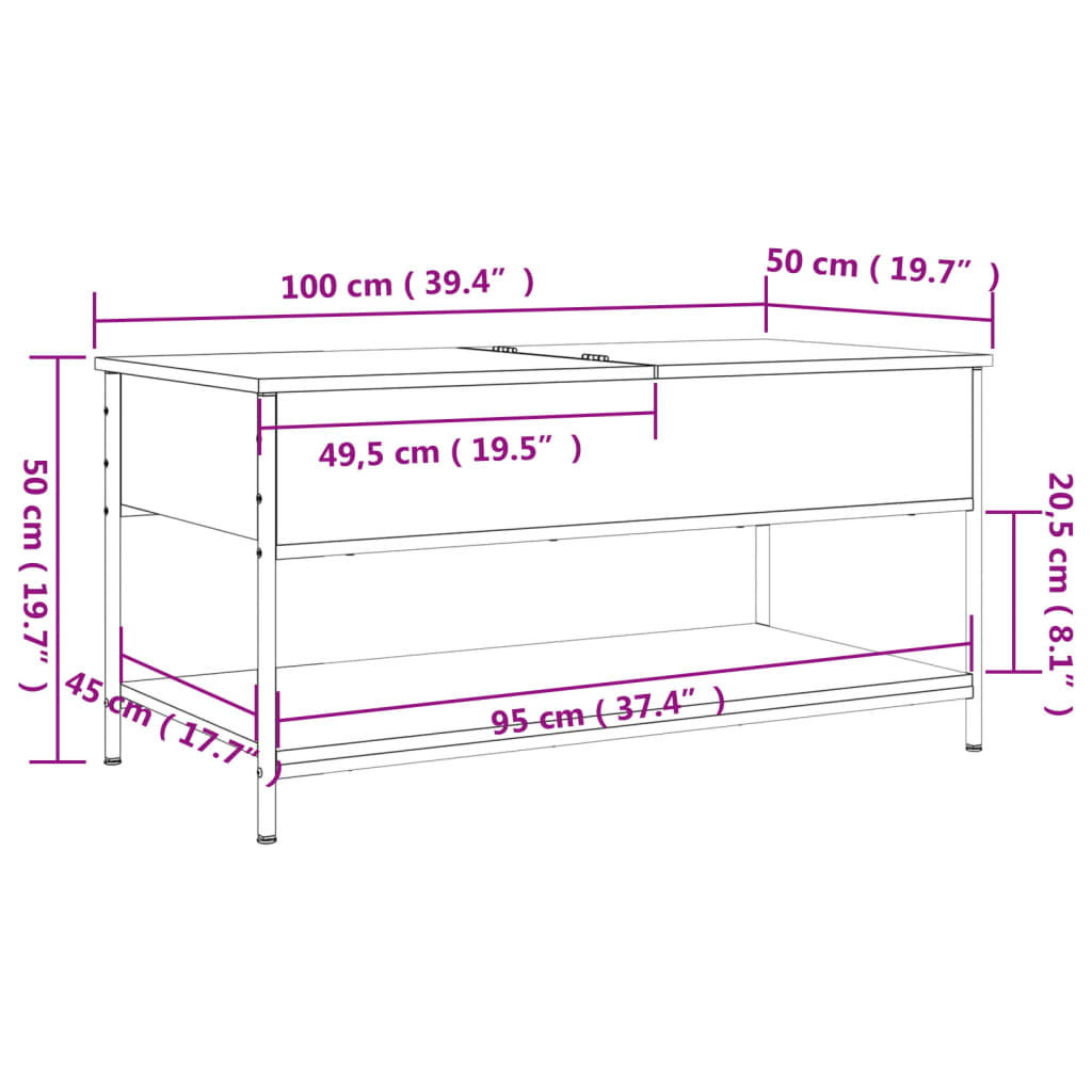 Soffbord rökfärgad ek 100x50x50 cm och metall