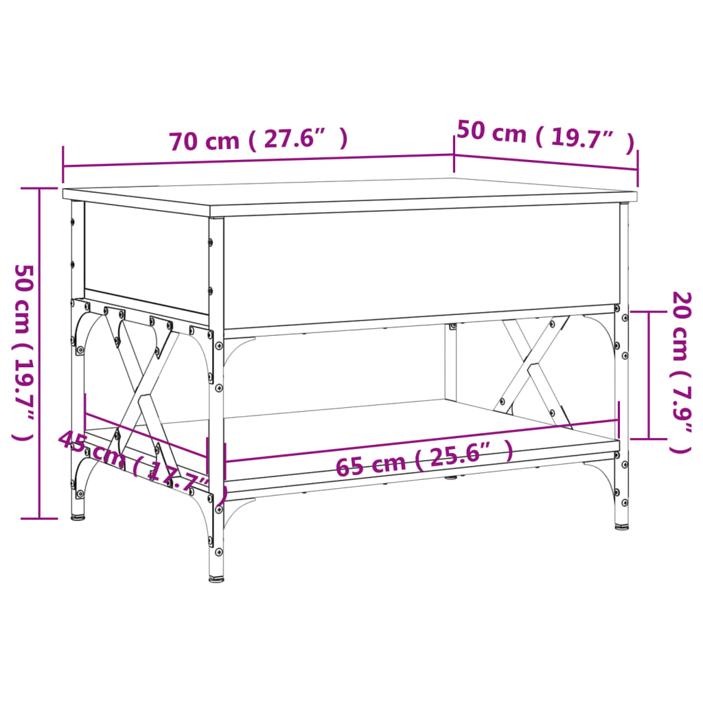 Soffbord brun ek 70x50x50 cm metall