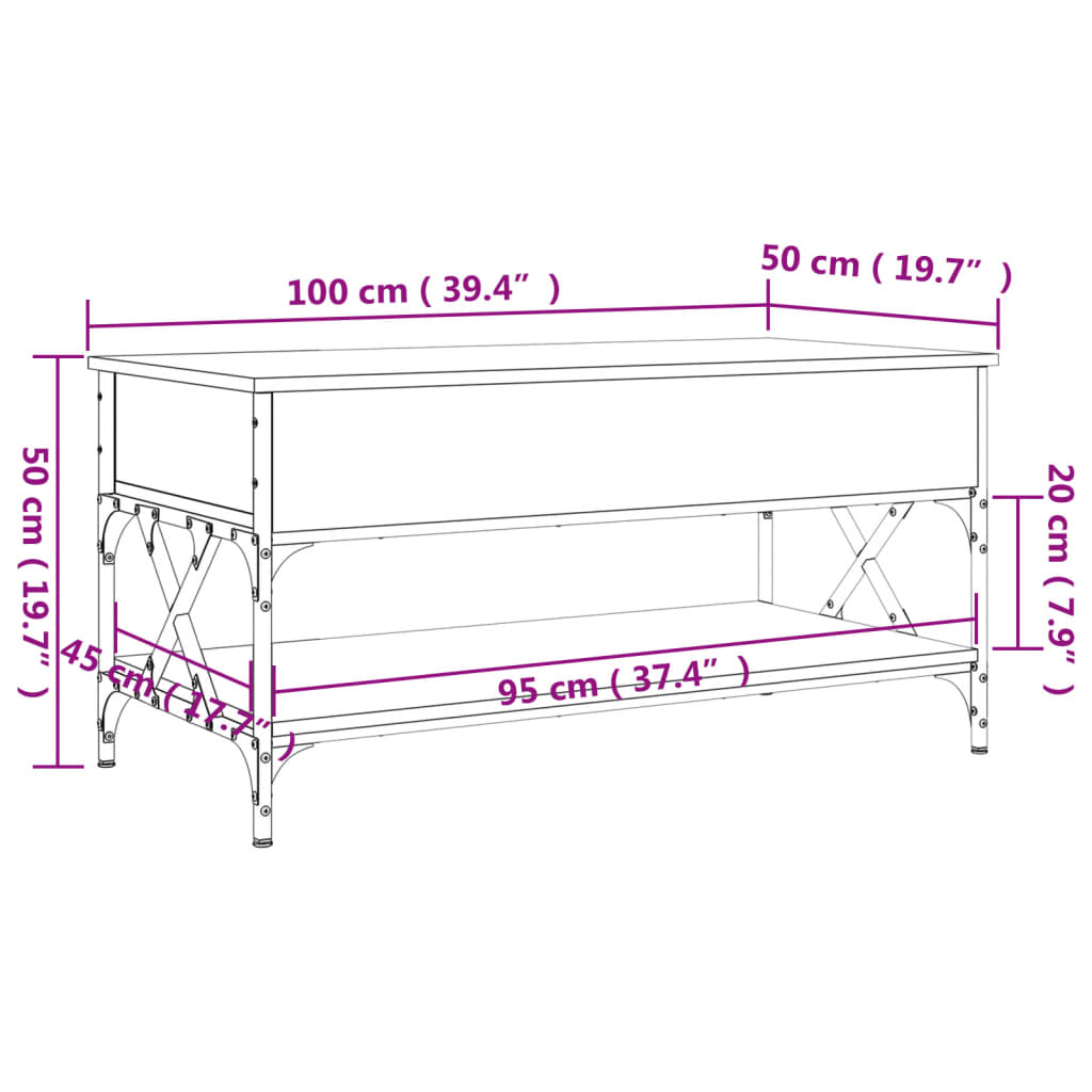 Soffbord rökfärgad ek 100x50x50 cm och metall