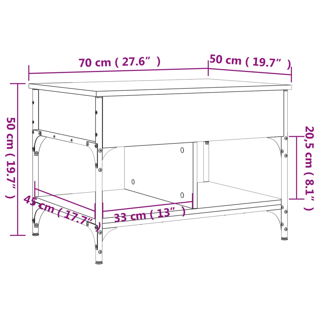 Soffbord brun ek 70x50x50 cm metall