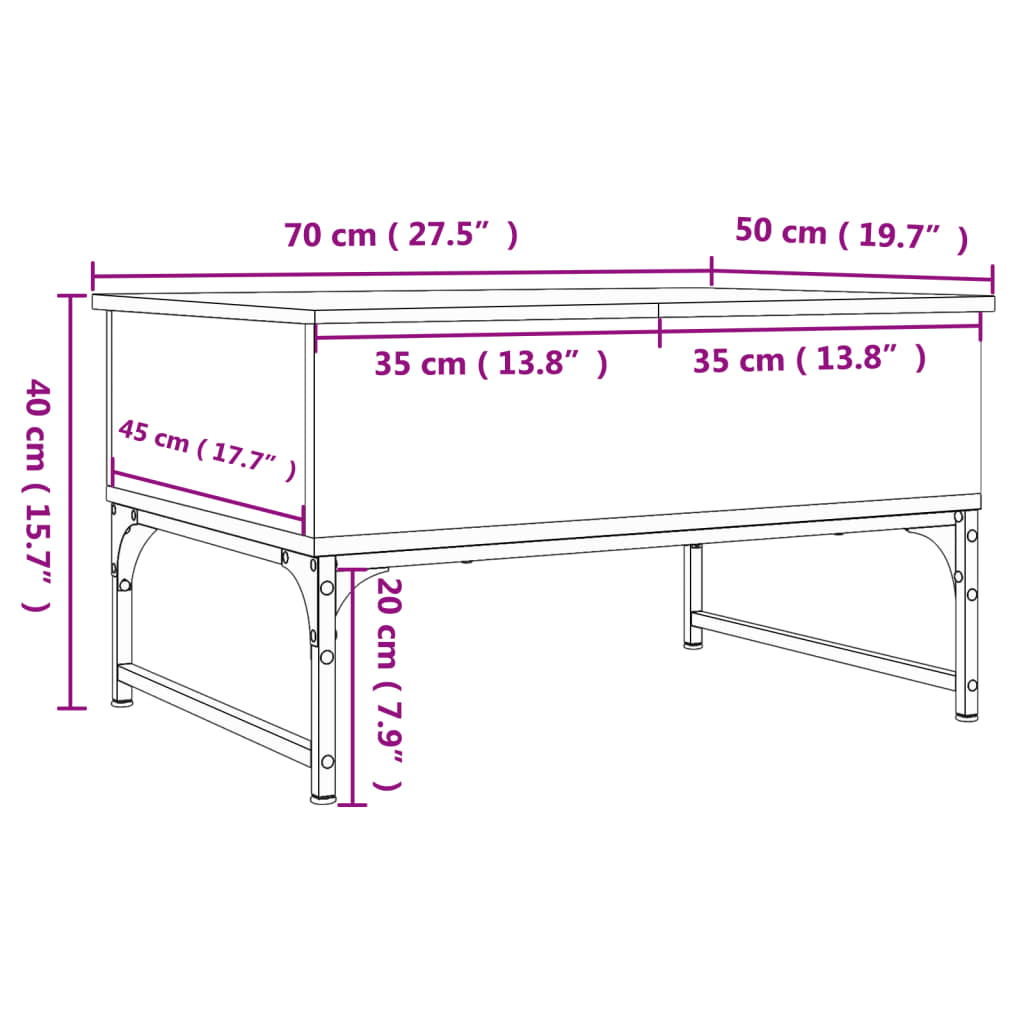 Soffbord brun ek 70x50x40 cm metall