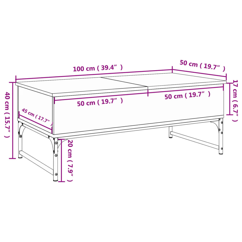 Soffbord svart 100x50x40 cm och metall