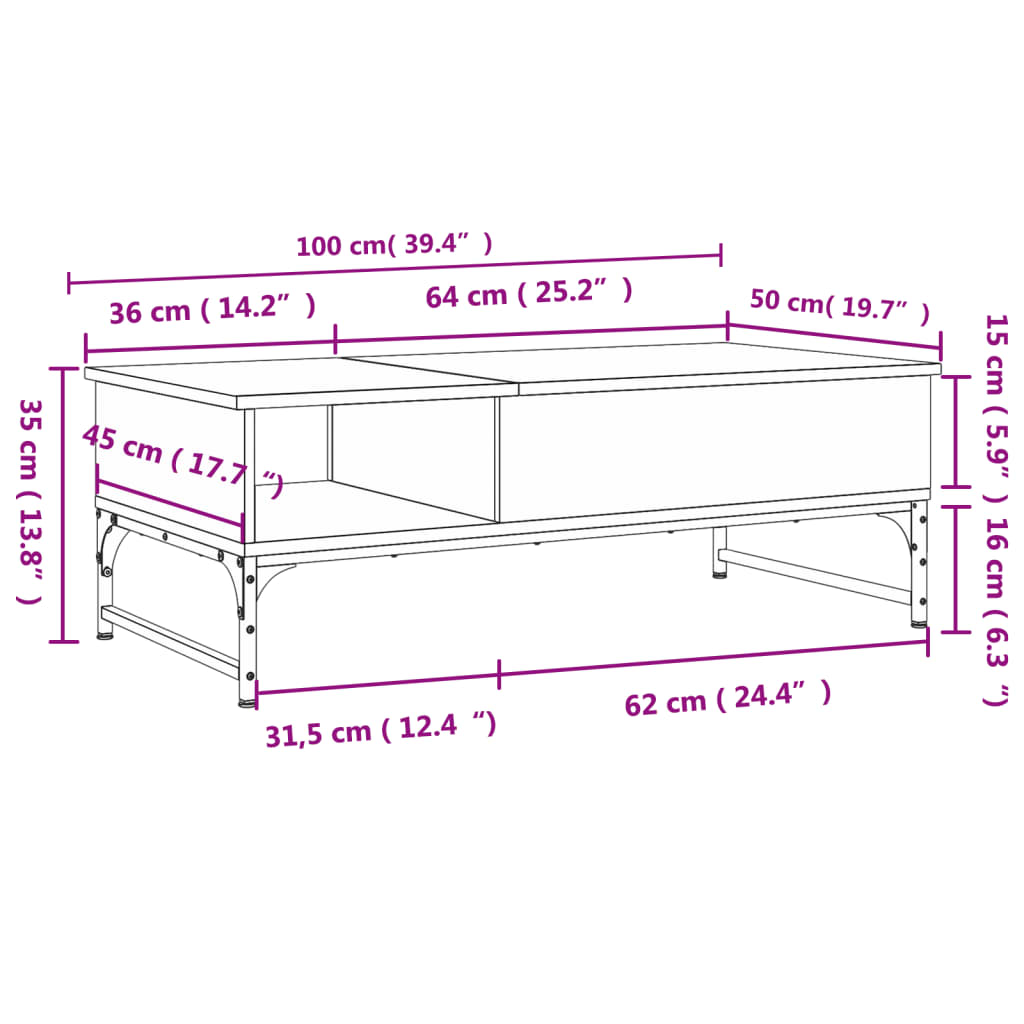 Soffbord svart 100x50x35 cm metall