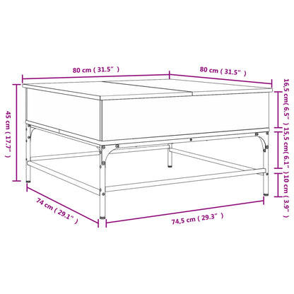 Sohvapöytä ruskea tammi 80x80x45 cm metallia