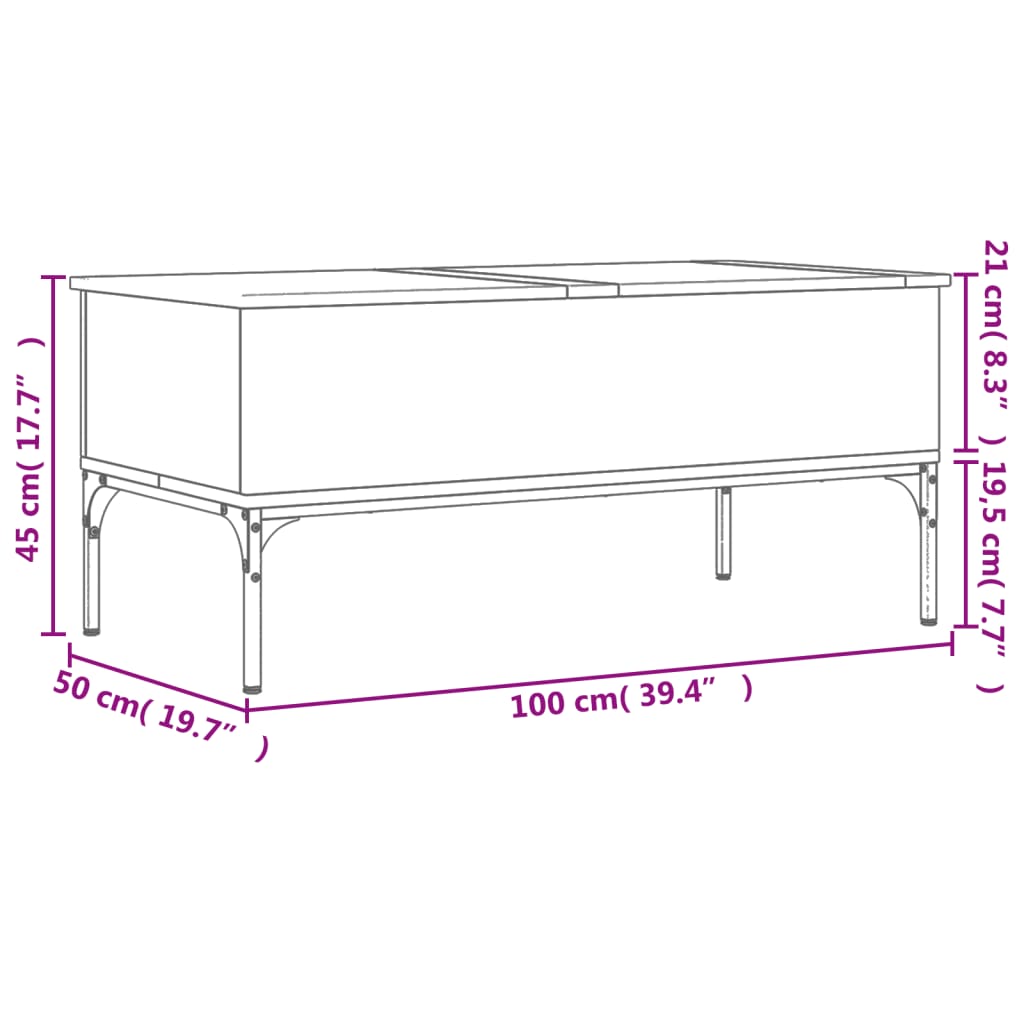 Soffbord rökfärgad ek 100x50x45 cm och metall