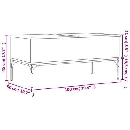 Sohvapöytä ruskea tammi 100x50x45 cm metallia