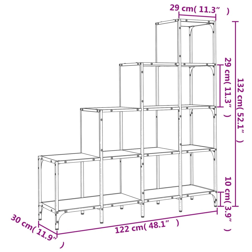 Kirjahylly musta 122x30x132 cm ja metallia