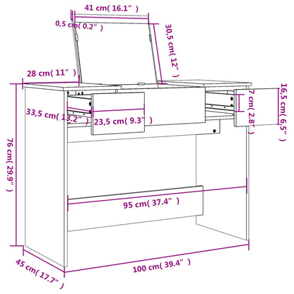 Sminkbord med spegel svart 100x45x76 cm