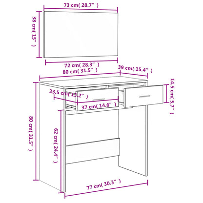 Sminkbord med spegel vit 80x39x80 cm