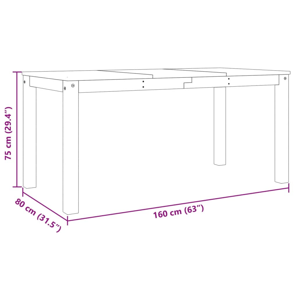 Matbord massiv furu möbelserie PANAMA vit 160x80x75 cm