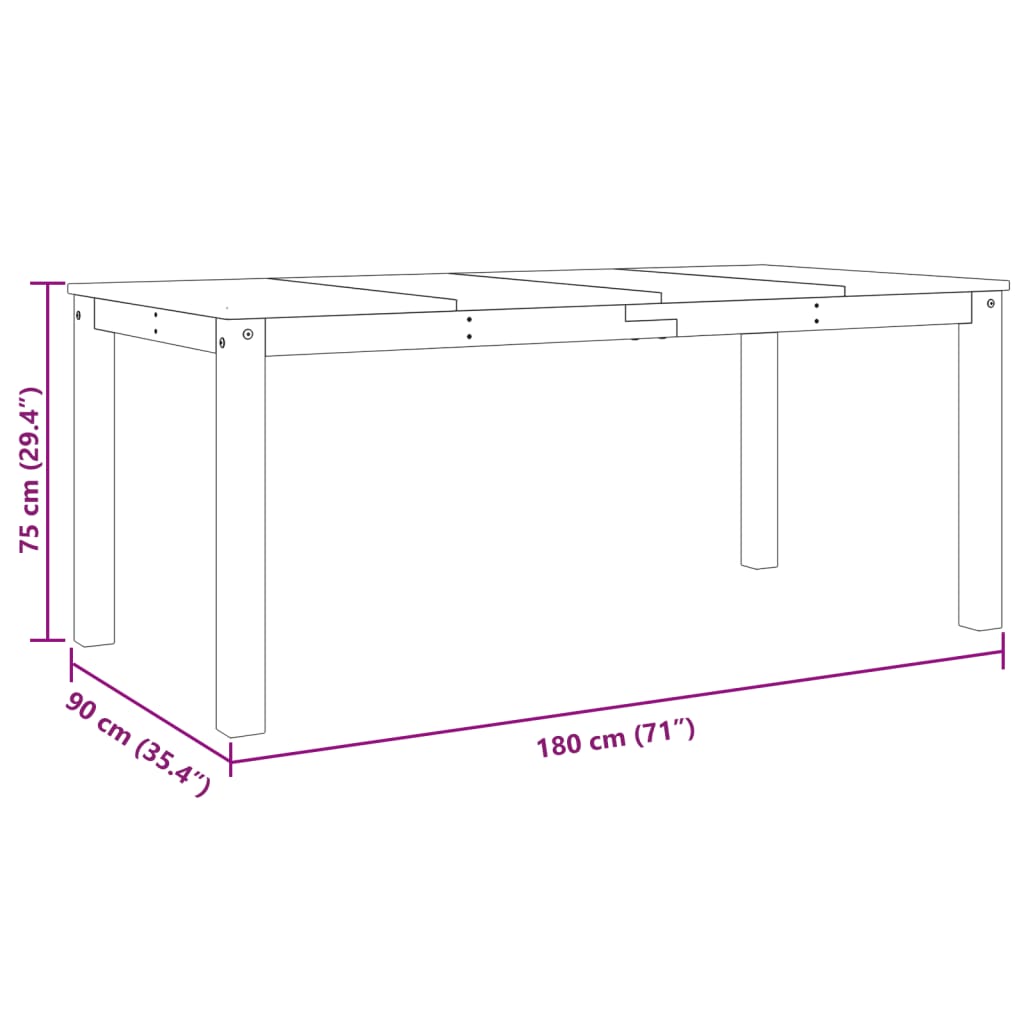 Matbord massiv furu möbelserie PANAMA vit 180x90x75 cm