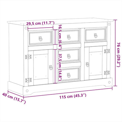 Skänk massiv trä furu CORONA 115x40x76 cm