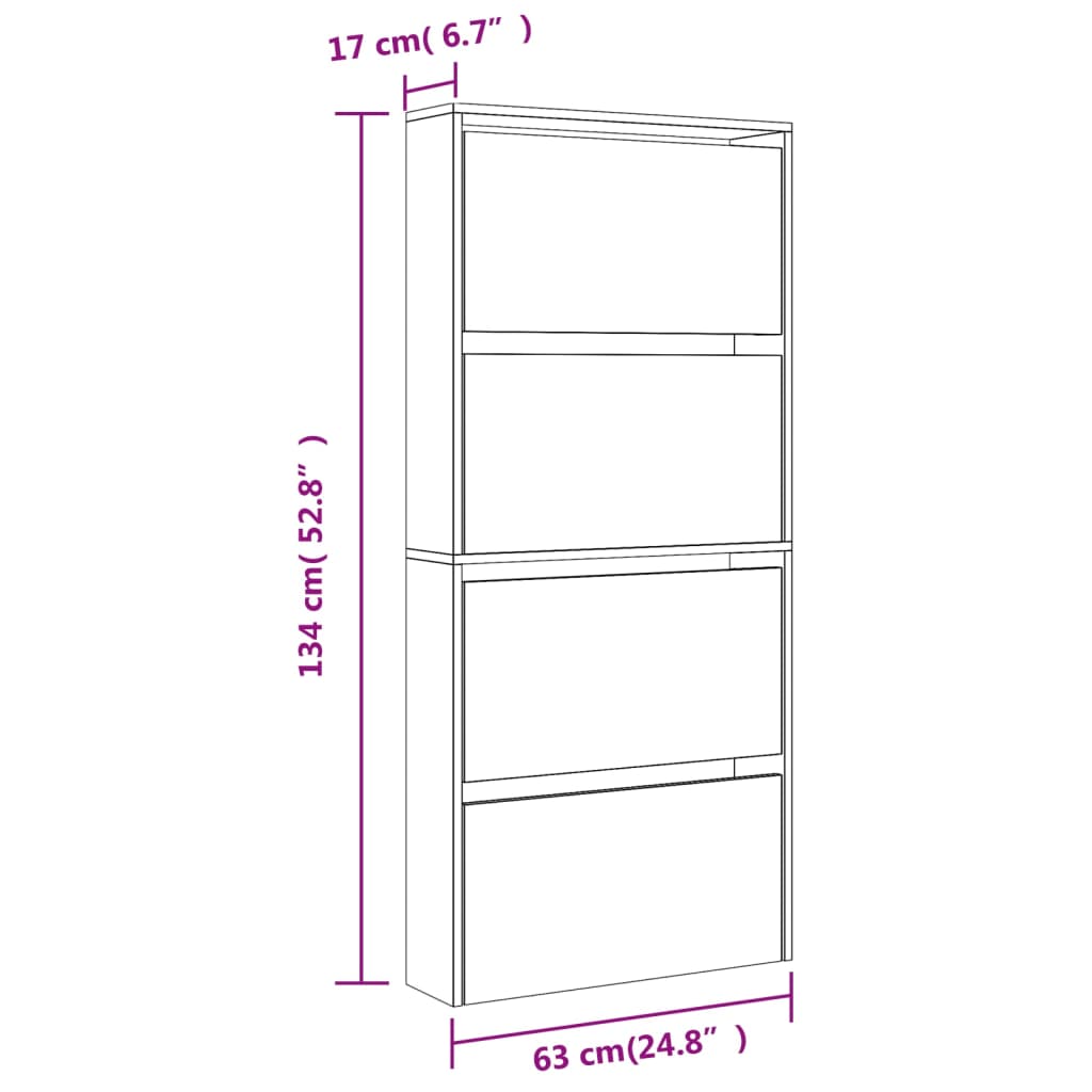 Skoställ Skoskåp betonggrå med 4 skåp 63x17x134 cm