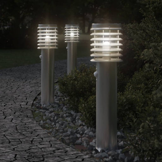 Trädgårdsbelysning Utomhusgolvlampa med sensor silver 60 cm rostfritt stål