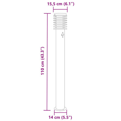 Trädgårdsbelysning Utomhusgolvlampa med sensor silver 110 cm rostfritt stål