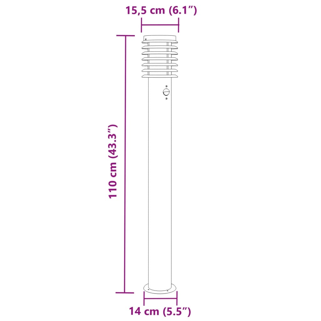 Trädgårdsbelysning Utomhusgolvlampa med sensorer 3 st svart 110cm rostfritt stål