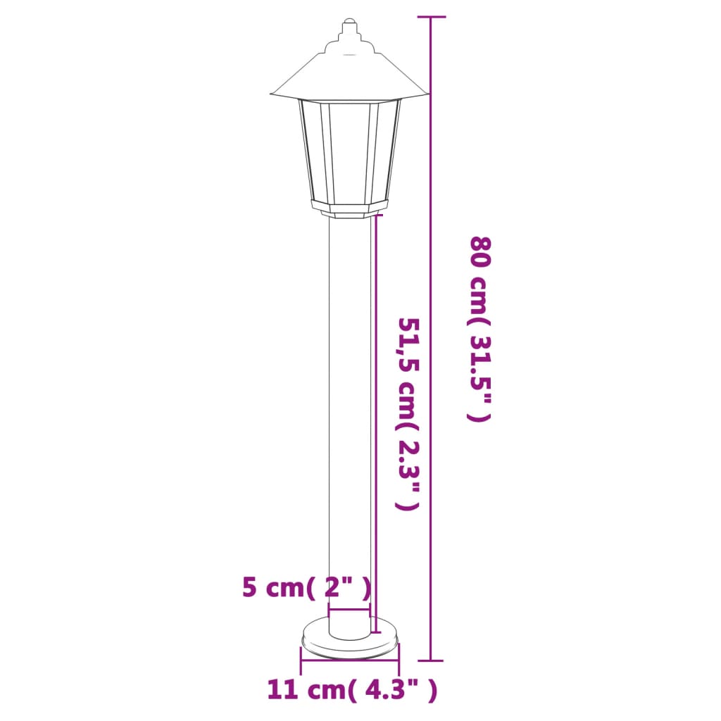 Trädgårdsbelysning Utomhusgolvlampa 3 st silver 80 cm rostfritt stål