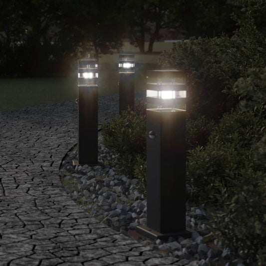 Trädgårdsbelysning Utomhusgolvlampa med sensor svart 50 cm aluminium