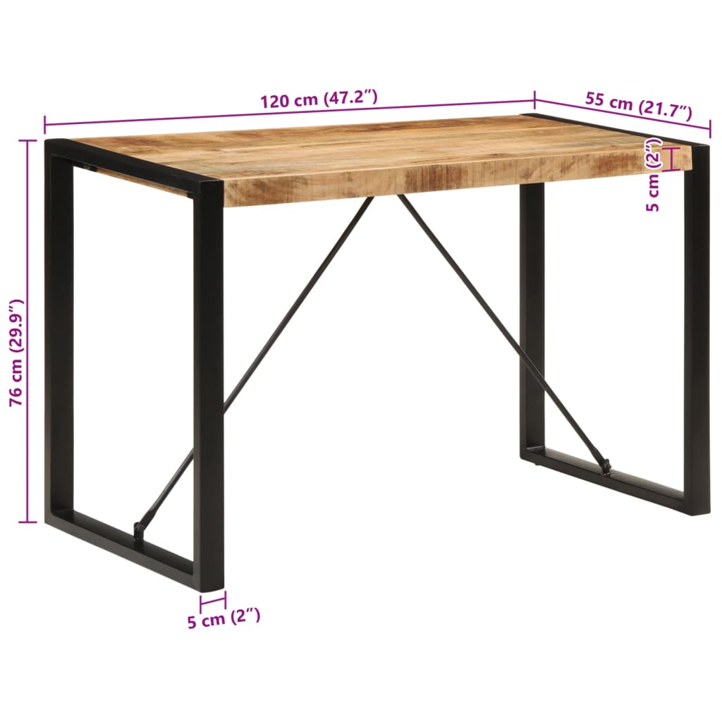 Ruokapöytä 120x55x76 cm massiivi karkeaa mangopuuta