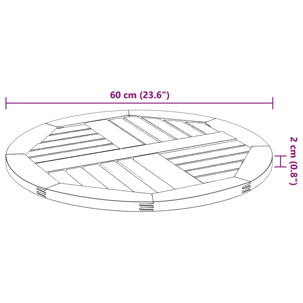 Pöytälevy Ø60x2 cm pyöreä massiivi akaasiapuuta