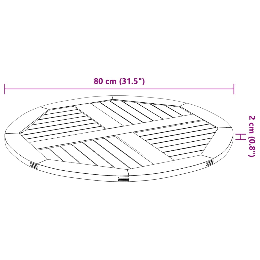 Bordsskiva Ø80x2,2 cm rund massivt akaciaträ