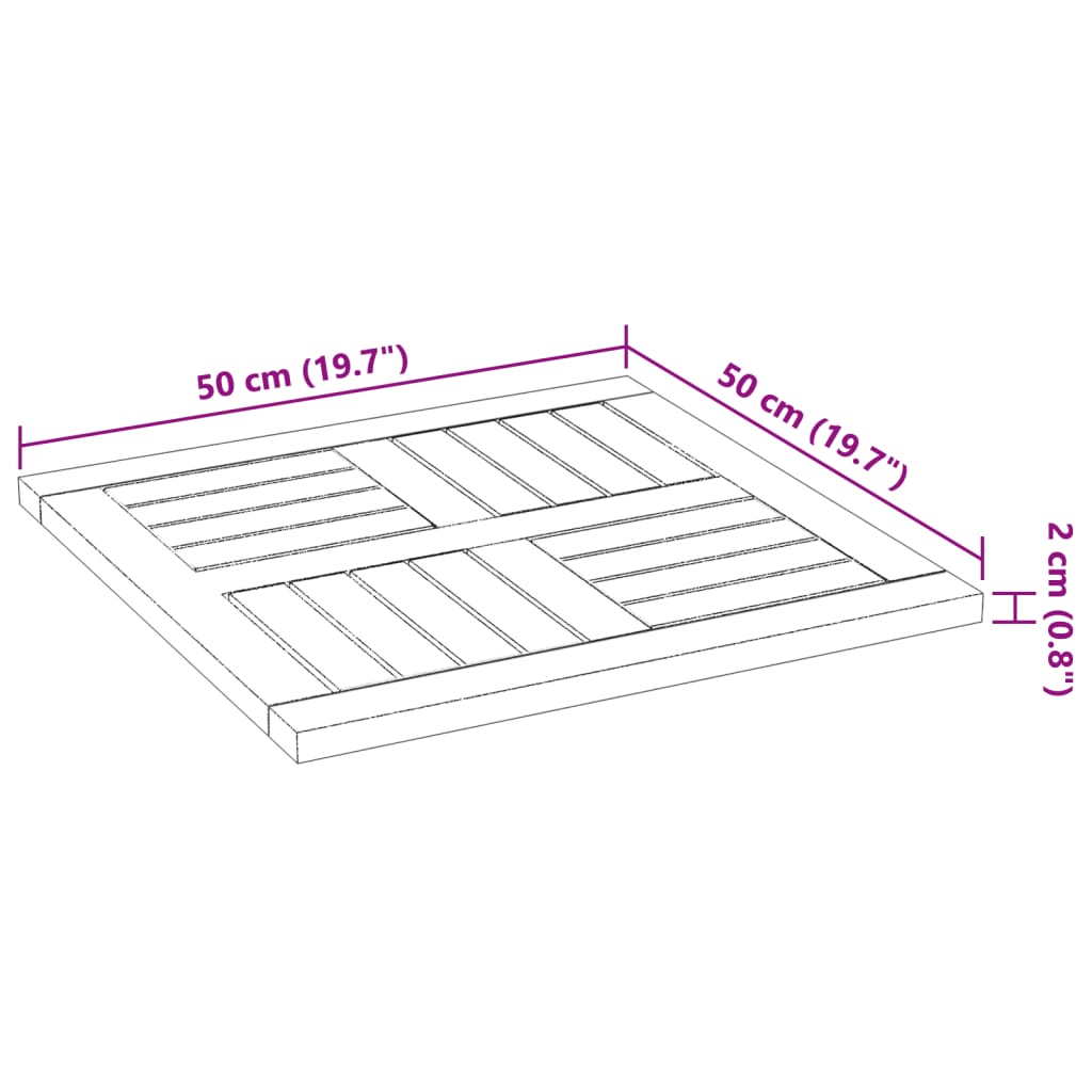 Pöytälevy 50x50x2 cm neliömäinen massiivi akaasia